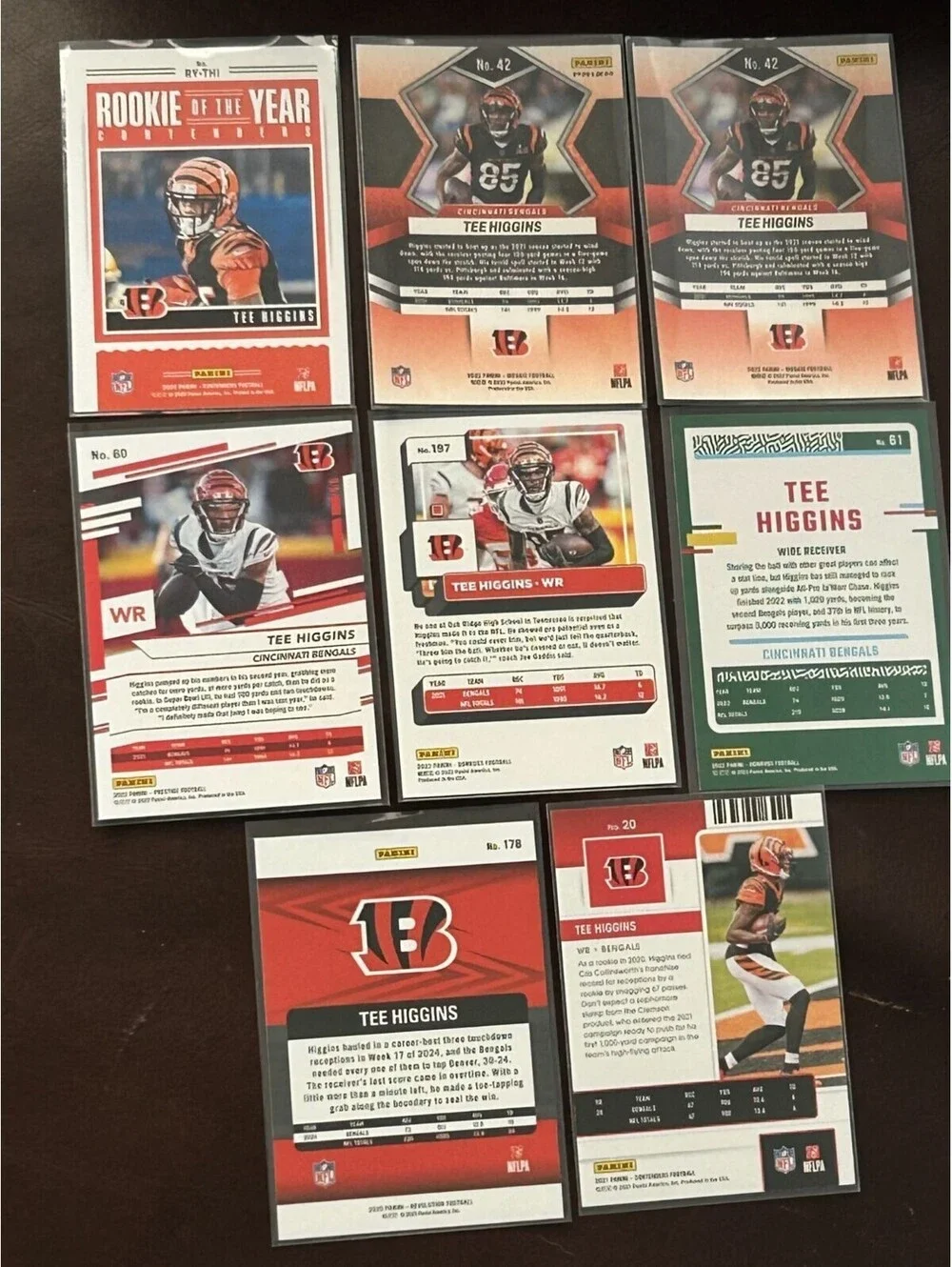 2020 Tee Higgins Panini Bengals Rookie of the Year RC NM + Green Mosaic-Lot of 8